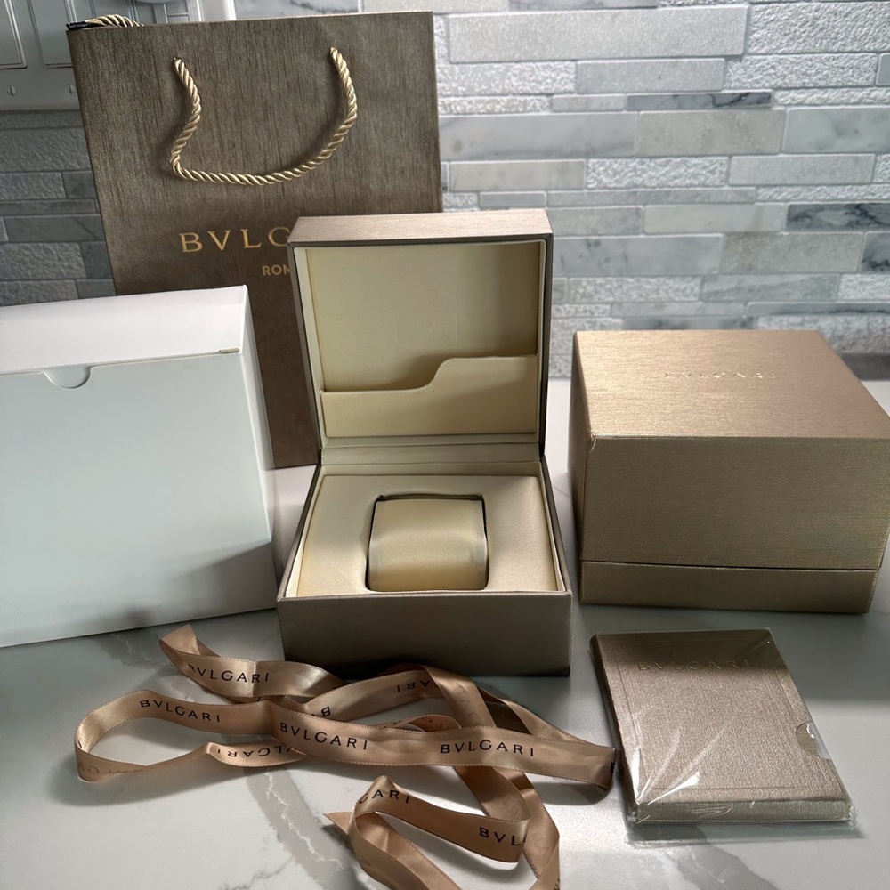 Bulgari Gold Watch Box with Ribbon